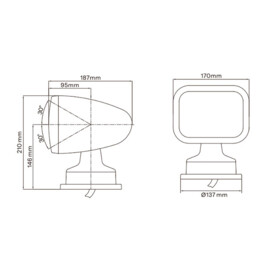 LED Zoeklicht met Bekabelde afstandsbediening - 400 m straal - Wit 5500K - witte behuizing - 10-30V - IP65