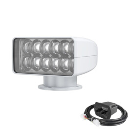 LED Zoeklicht met Bekabelde Afstandsbediening - 1200 m straal - Warm 3000K - 10-30V - witte behuizing - IP65