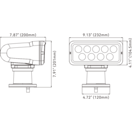 LED Zoeklicht rechthoekig – Wit 5000K – 1000 m straal – Bekabelde inbouw afstandsbediening – Aluminium behuizing – 12/24V – IP65