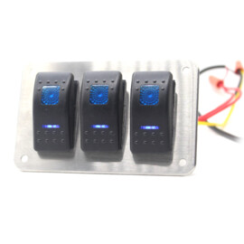 Stainless steel 316L switch panel, 3-way, 12-24V, Blue LED, IP65