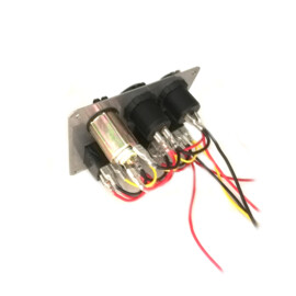 RVS 316L Schakelpaneel, 4 voudig, Sigaretten Aansteker, 2x Dubbele USB Aansluiting met voltmeter, 12-24V, Rode LED, IP65